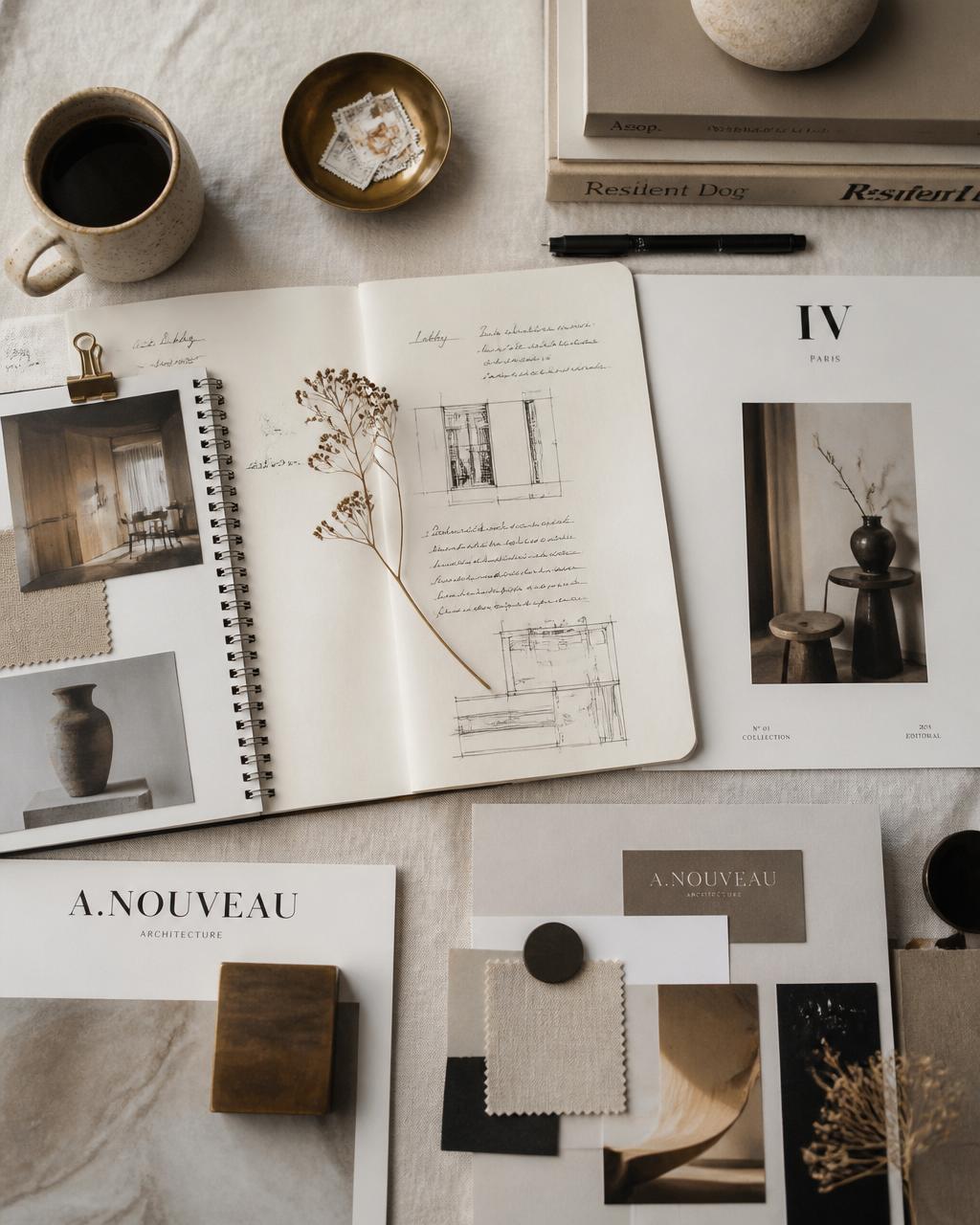 Creative studio desk with mood boards